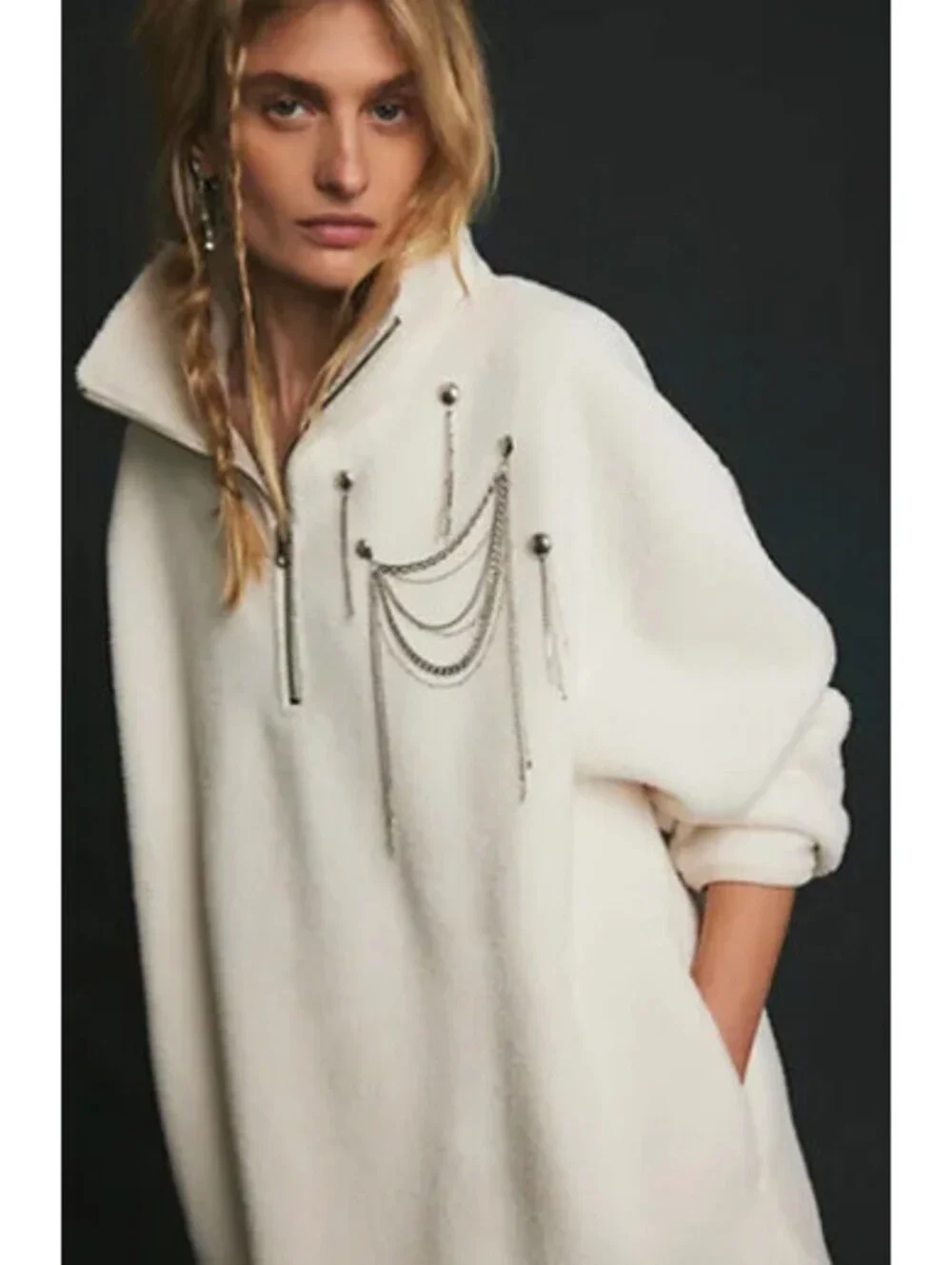 Free People Coco Faux Shearling Pullover Size XS cream  NWT